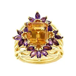 JTV Golden Citrine 18k Yellow Gold Over Sterling Silver Ring With Ring Guard Set 4.95ctw