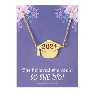 Graduation Season Stainless Steel Clavicle Chain Doctor Hat gold-plated Steel Hollow Lettering Necklace 2024 Graduation Season Necklace