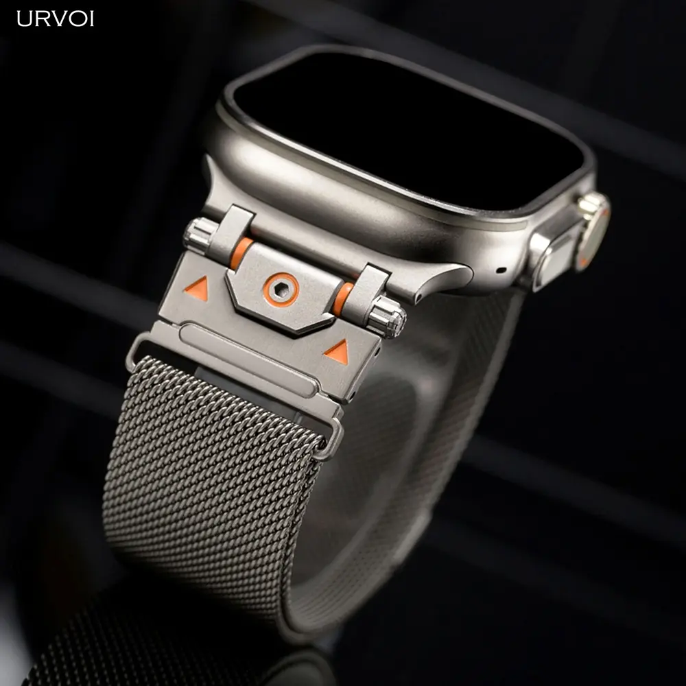 URVOI Band for Apple Watch Ultra 3 2 series 11 10 9 8 7 6 SE 5 Titans eyes Milanese loop strap for iWatch quality mesh wristband Smartwatch strap Smart Watch Accessories