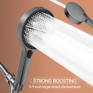 5.9-inch super large panel handheld showerhead features four water modes. lt provides a powerful water flow that envelops your entire body and comes with a bracket and a 59in’ soft hose,silver and gray