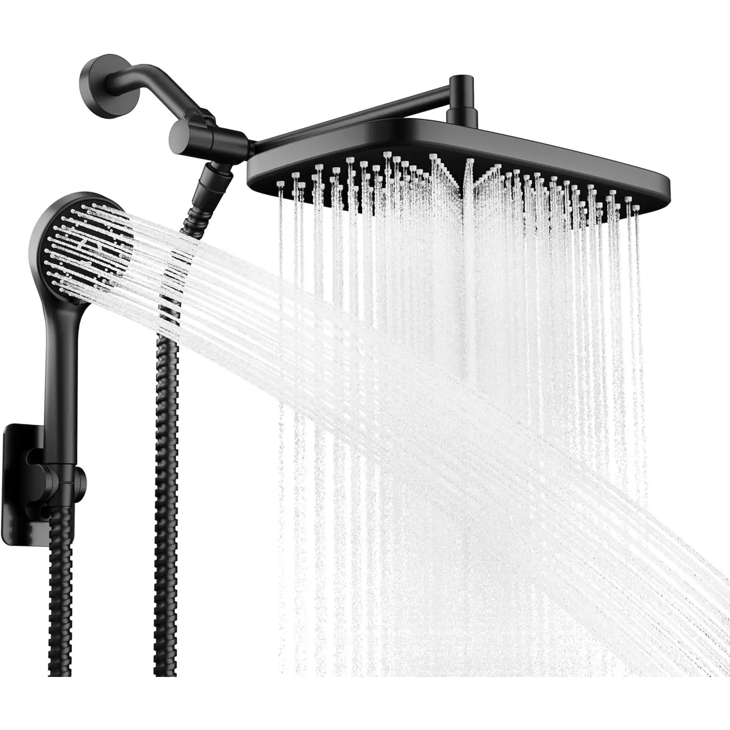 Black High-Pressure Wide Rain Shower Head Combo with 5-Mode Handheld Shower, Extension Arm, Adjustable Nozzles for Bathroom Accessories, Shower Heads