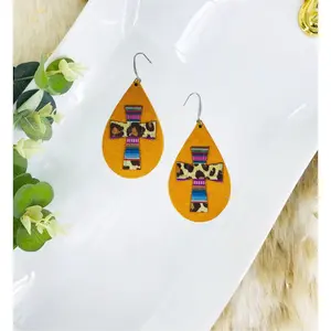 Mustard Suede and Embossed Leopard Leather Earrings - E19-2806