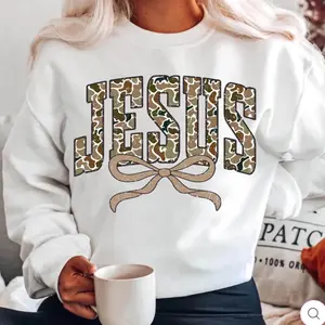 Jesus Tee or Sweatshirt with Leopard Print Design and Bow Detailing