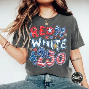 Comfort Colors 250th Anniversary TShirt, Red White and 250 Tee, 4th of July T-Shirt, Preppy Patriotic Tee, USA America TShirt, Flag Tee