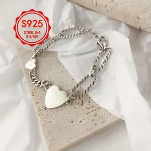 Elegant heart-shaped bracelet, 925 silver punk bracelet, hypoallergenic, fade resistant, perfect for casual wear and party birthdays, Valentine's Day gifts