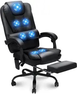 Hoffree High Back Massage Office Chair with 7 Point Vibration, PU Leather Reclining Computer Chair, Ergonomic Desk Chair with Footrest Adjustable Height and Remote