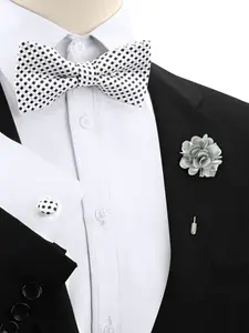 Men's Luxury Polka Dot Bow Tie Set, Woven Fabric, Casual Style, All Seasons Wear, Perfect Wedding Party Gift, High-Quality Fashion Accessory