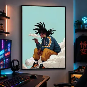 Black Anime Afro Urban Culture Street Art Print - Waterproof  Style Wall Art, House Decor Accessory for Living Room,Canvas Poster Wall Decor, Room Decorations, Funky Home Decor,anime wall art,bedroom canvas poster