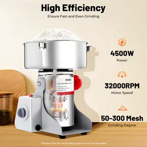 4500W Stainless Steel Electric Grain Mill, Home-Use Grain Milling Machine with Accessories for Kitchen Grinding