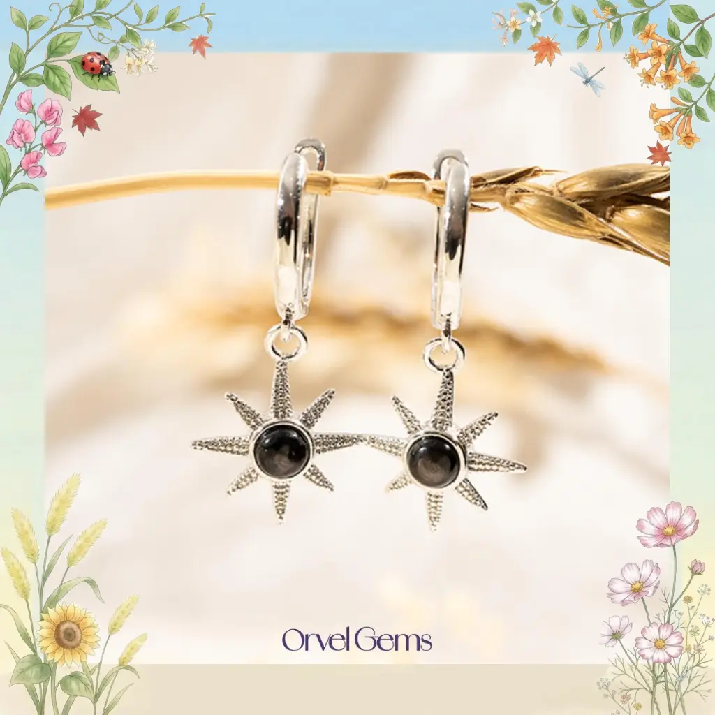 Natural Sheen Obsidian Sun Earrings – Handcrafted Celestial Crystal Jewelry for Protection & Healing, Thoughtful Gift for Her, Friends & Family