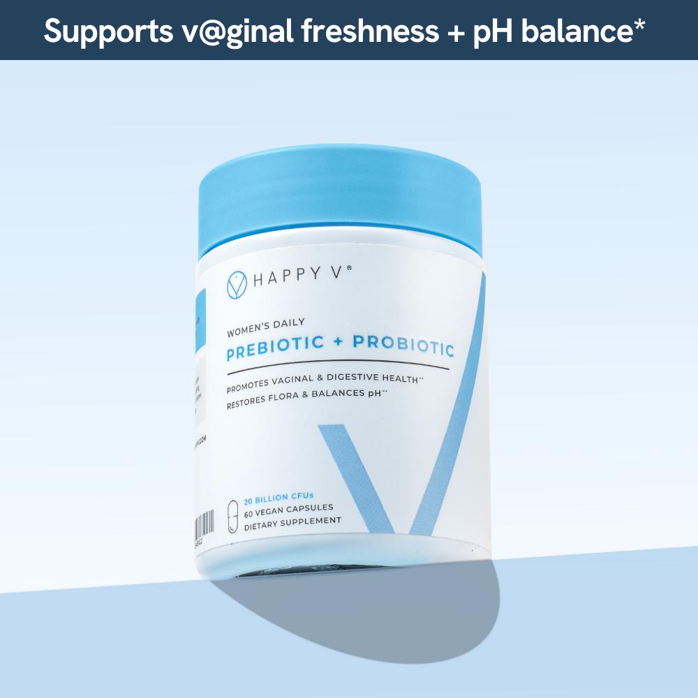 Happy V Vaginal Prebiotic Probiotic for Women – Clinically Proven pH Balance & BV Treatment, Natural Yeast Infection Su