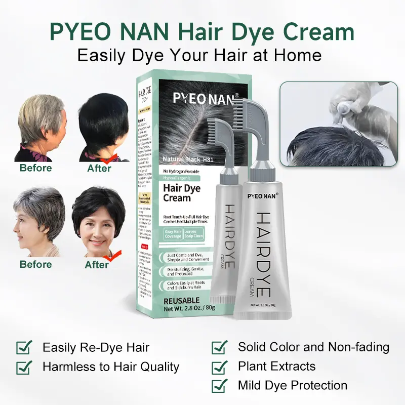 Natural Plant Extract Unisex  PYEONAN Hair Dye Comb Without Bleaching, Instant 2 in 1 + Grey Hair Coverage and Haircare -Herbal Ingredients Hair Color 2.8Oz. /80g
