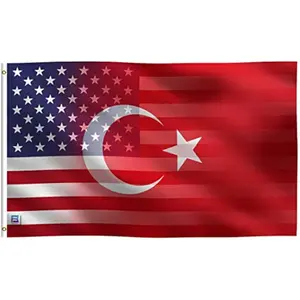 Turkish American Hybrid Flag Multiple Sizes 100% Durable Polyester Banner Vivid Color Fade Resistant Long Lasting Design Ideal for Indoor Outdoor Wall Yard Home Festival Celebration Decorative Display