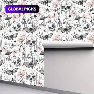 Gothic Skull Halloween Wallpaper Roll, Butterfly Leaf Pattern Wall Paper, peel and stick wallpaper Designs, Self-Adhesive Waterproof Removable Contact Paper for Home Decor, wallpaper for bedroom, wallpaper for living room #GLOBAL PICKS