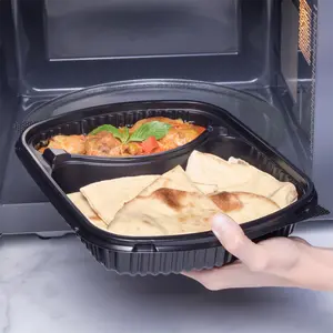 [300 ct] 36 oz Microwaveable Take-Out Box | 2-Compartment | PP | Black