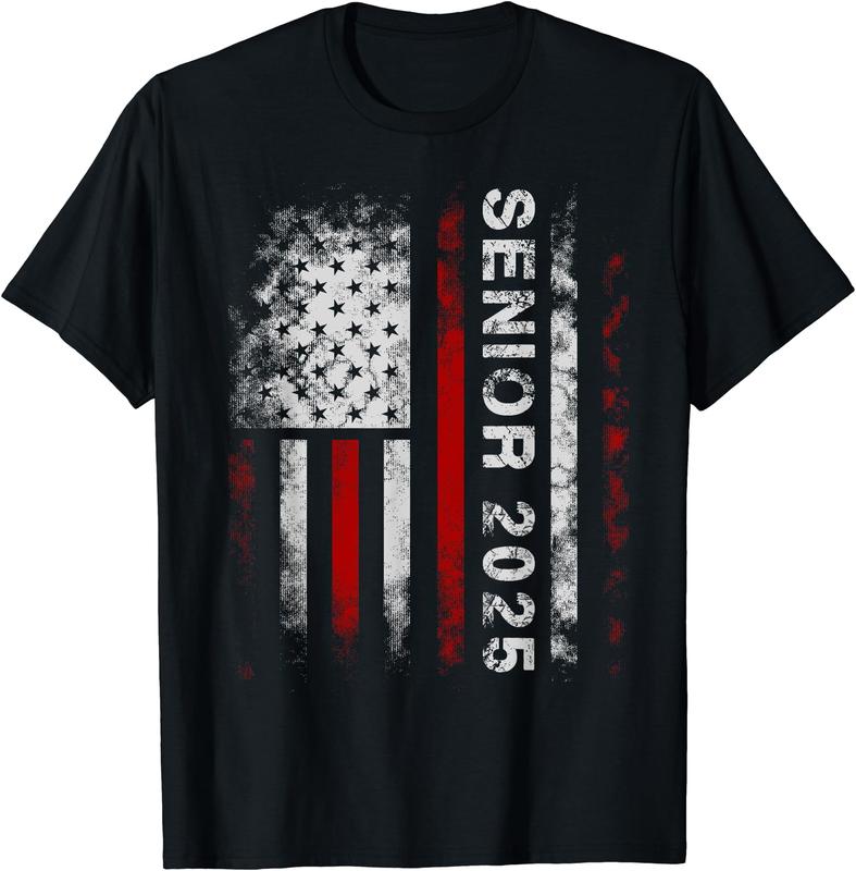 Senior 2025 American Flag Shirt USA Graduation Class of 2025 T-Shirt