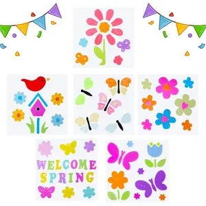 6 Sheets Spring Window Gel Clings Flowers Butterflies Bee Beetle Bird Double Side Window Jelly Stickers Decals Decorations for Bedroom Home Office School Holiday Party Gift