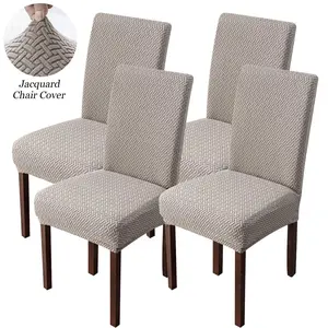 4pcs T-Jacquard Dining Chair Covers, Solid Color Soft Elastic Fabric, Washable Stretch Chair Slipcovers, Kitchen Living Room Wedding Protector