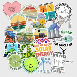 Sticker Pack 20 pcs Renewable Energy Stickers, Solar Wind Power Vinyl Decals