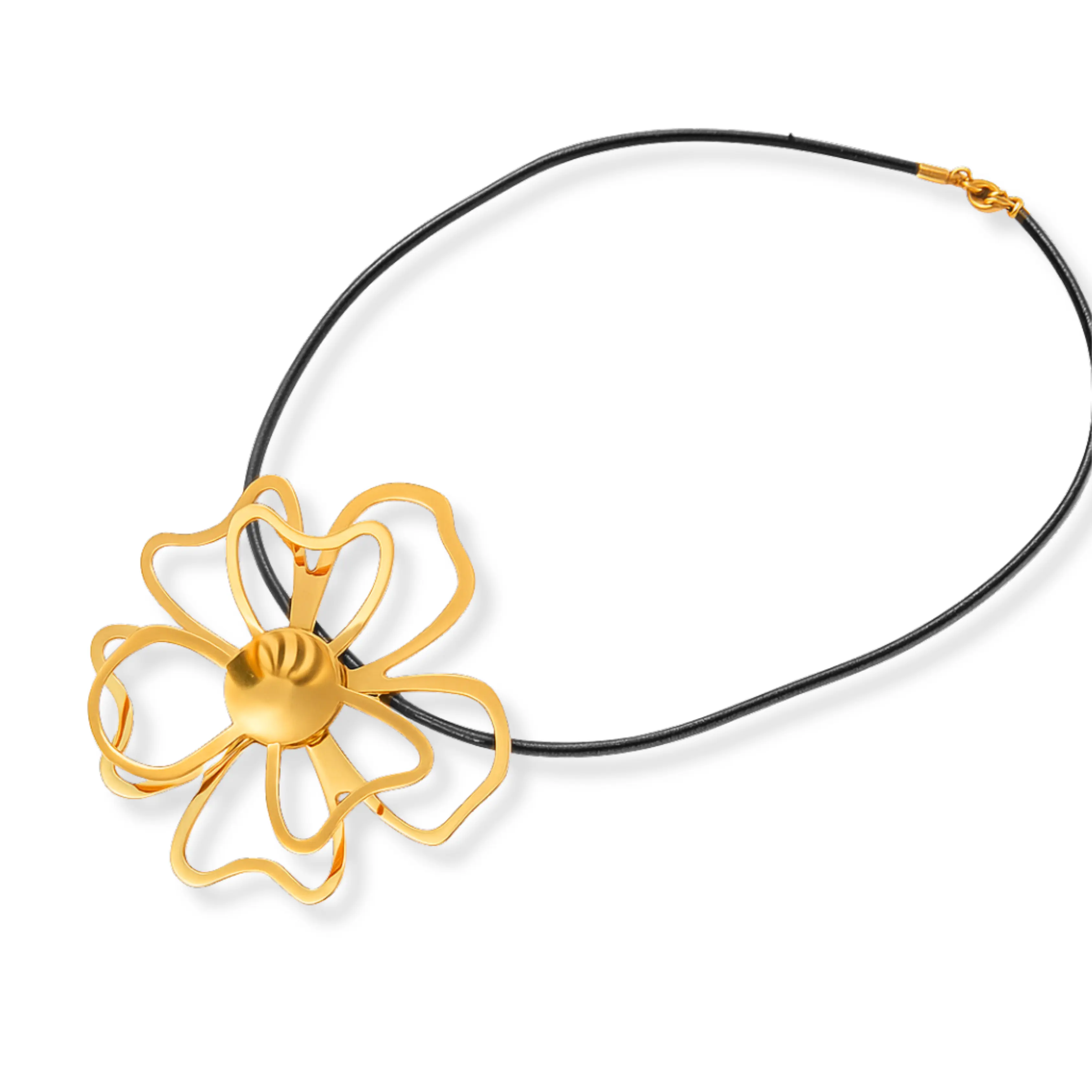 Sofia Flower Necklace | Black and Gold Stainless Steel | Elegant Design