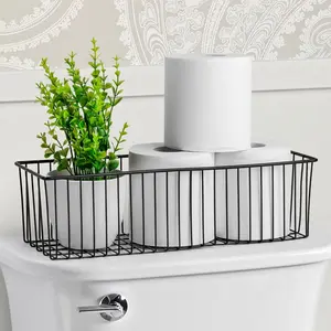 F-SBB39  Toilet Paper Basket (1 Pack) - Black Wire Basket Metal Basket for Bathroom farmhouse decor - Wire Storage Baskets for organizing toilet tank topper, countertop Organiser Shelf