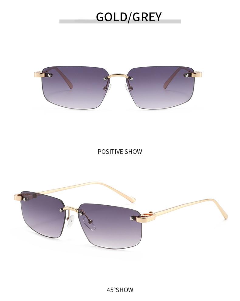 Edgy Rimless Rectangular Sunglasses - Sleek Metal Frame with Unique Hinge Accents, UV400 Protection Shades Perfect for Y2K Baddie Aesthetic and Minimalist Street Style Slays