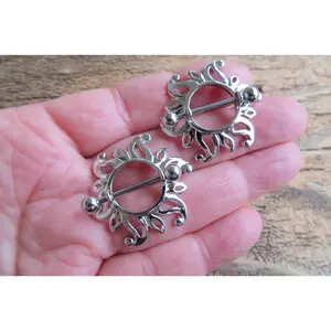 Silver Sunburst 14G or 16G Nipple Shields Pair