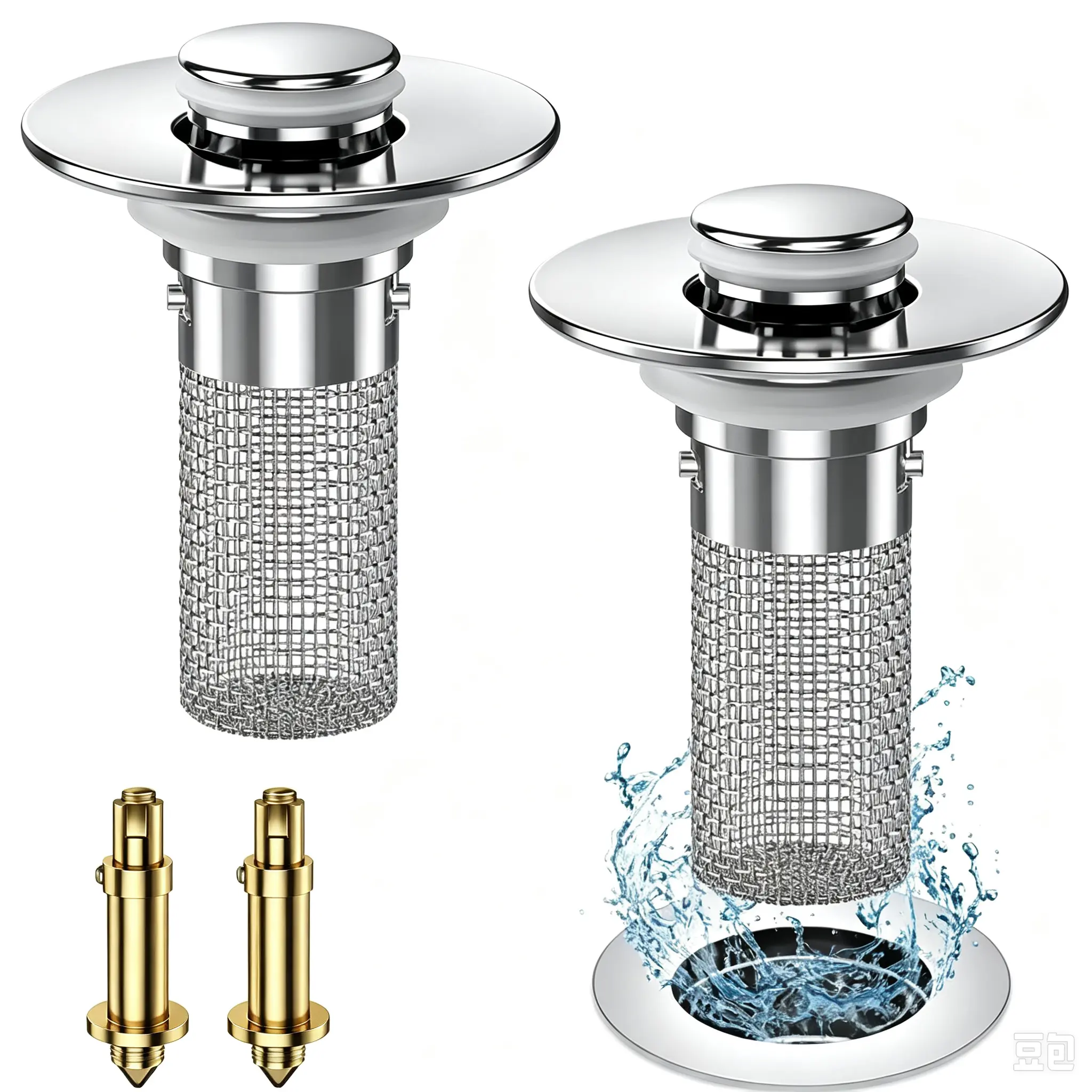 Durable Stainless Steel Modern Rustproof Mesh Tub Drain Stopper with Bouncing Core, Brass Pop-Up Plug, High-Pressure Handheld Shower Head for Bathroom Home Supplies