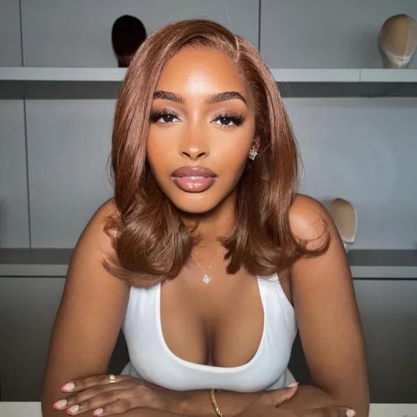 200% Density Brown Bob Wig Human Hair 13x4 HD Lace Frontal Short Straight Lace Front Bob Wigs For Black Women Chocolate Brown Human Hair Wig Pre Plucked Glueless Side Part Chocolate Brown Wig 10 Inch