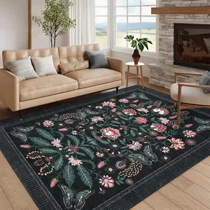 Vintage Floral Print Rug Soft Non-slip Washable Large Size Non-shedding for Bedrooms Dining Rooms Offices Game Rooms and Laundry Rooms