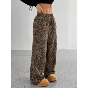Women's Leopard Print Wide Leg Pants, Casual Comfy Trousers for Daily Wear, Ladies Bottoms for All Seasons, Homewear, Womenswear, Nightwear, Loungewear, Pajama