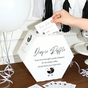 1Set Gender Neutral Baby Shower Raffle Box – White Hexagonal Diaper Raffle & Advice Card Box with Tickets, Neutral Party Decor for Diaper Game, Baby Shower Supplies, Party Event Props
