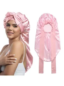 Long Bonnet Satin Hair Silk Bonnet for Sleeping Women, Silky Smooth Bonnets with Tie Band, Sleep Cap for Braids and Curly Hair