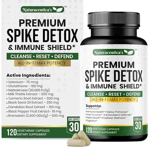 Naturaceutica Spike Detox & Immune Support – Nattokinase, Bromelain, Curcumin – Liver Cleanse, Blood Circulation & Antioxidant Supplement – 120 Capsules
