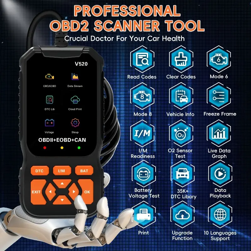 V520 Professional Obd2 Scan Diagnostic Tool, Enhanced Engine Fault Code Reading & Reset, Fits Vehicles Since 1996, Easy Use, Durable Structure, Car Diagnostic Tool, Vehicle Diagnostic Scanner, Vehicle Diagnostic Tester