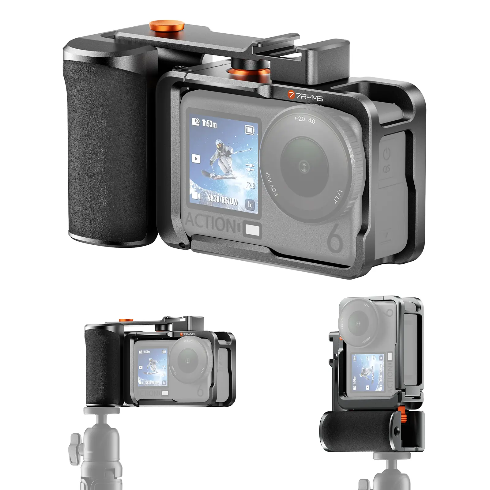 7RYMS 7RIG SC1/SC2 Street Grip Kit for DJI OSMO Action 6 Vlog Camera - Aluminium Alloy Rabbit Cage Housing, Ergonomic Magnetic Mount Grip, 1/4" Thread Holes, Cold Shoe for Light/Mic, Snap-On Design