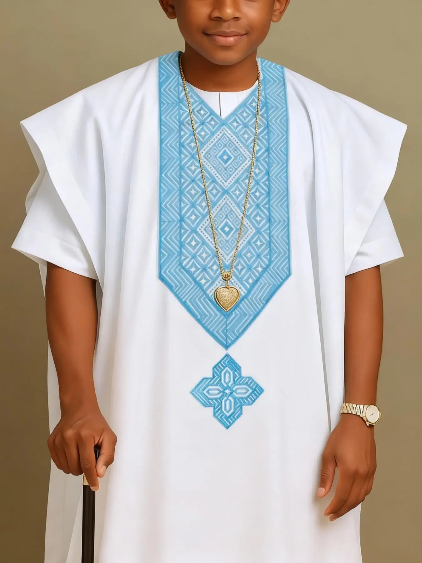 Boys' African Dashiki Kaftan Set Outfits, Hand Embroidered Nigerian Traditional Ethnic Pattern Clothing, Slim-Fitting Native Attire, All Seasons Kids Clothing