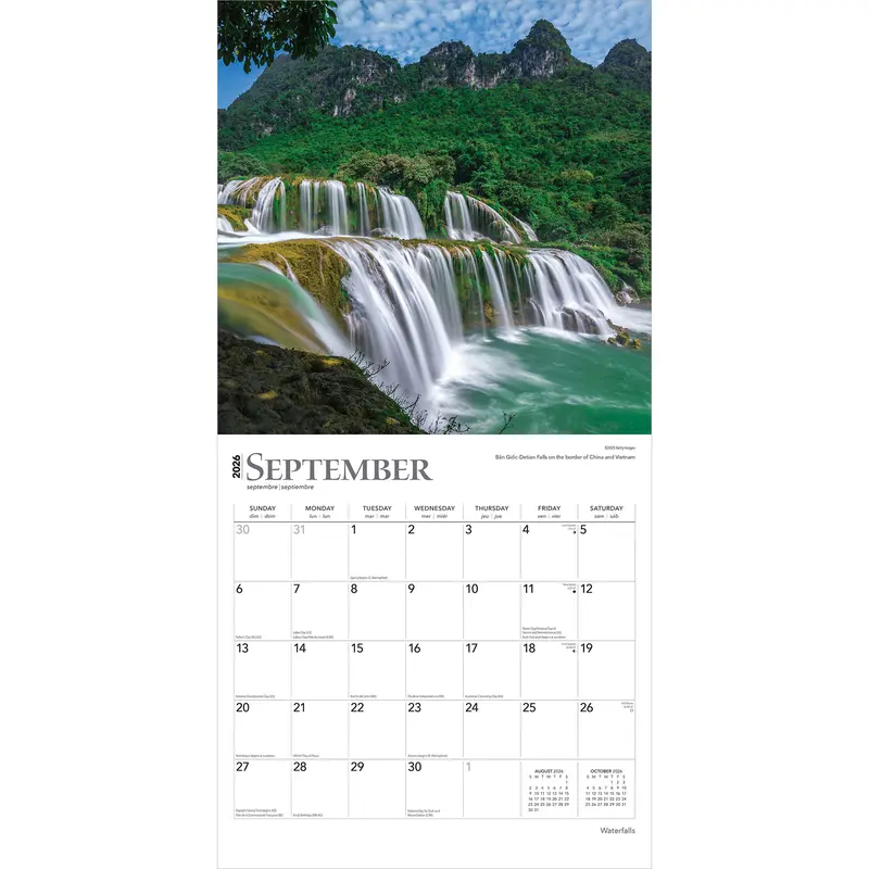 Waterfalls | 2026 12 x 24 Inch (Hanging) Monthly Square Wall Calendar | Plastic-Free | BrownTrout | Nature Rivers Lakes 3