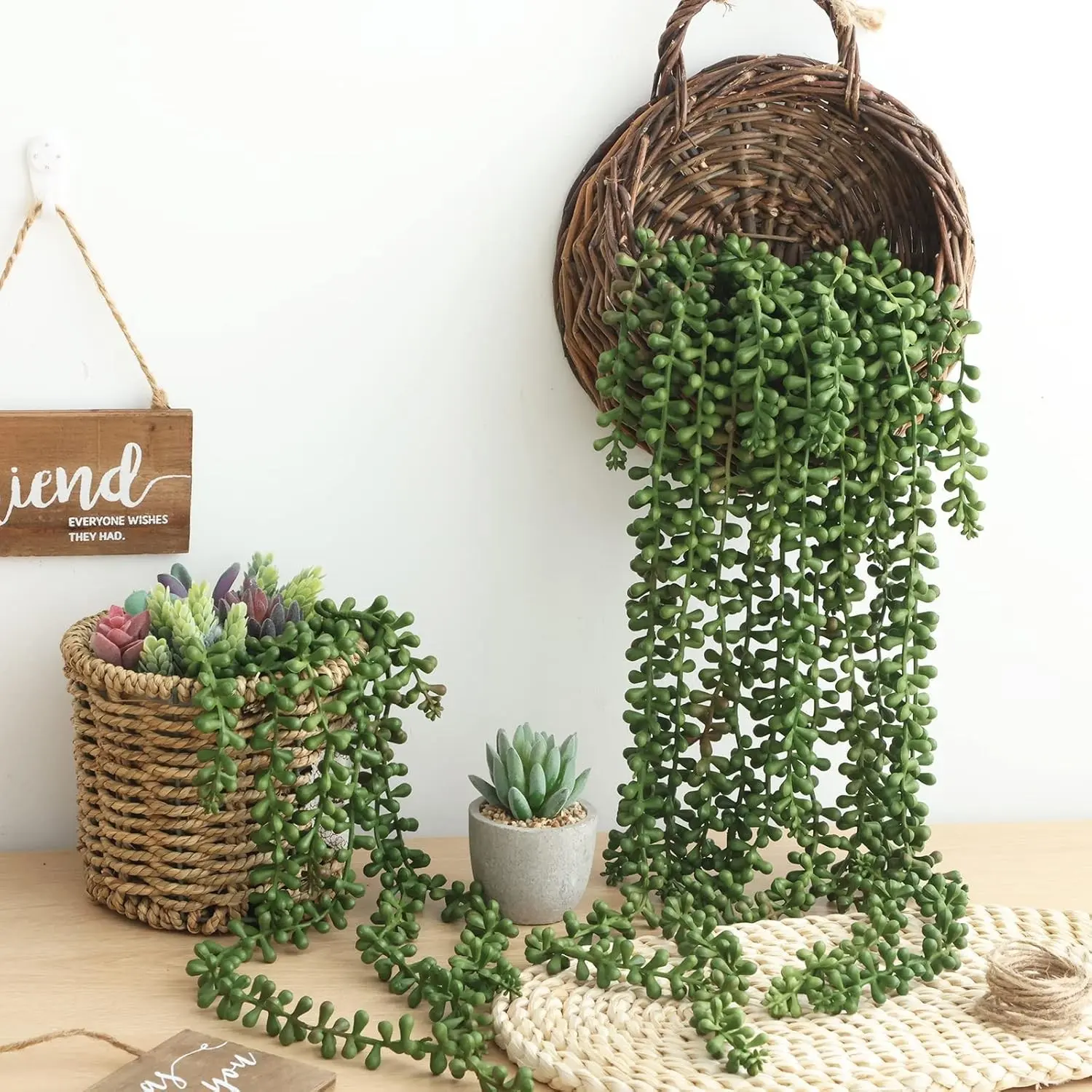 Realistic Artificial Decorative Succulent Plants, Simulated Plant Vines, Indoor Outdoor Garden Balcony Porch Flower Pot Hanging Basket Decoration