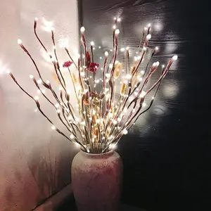 6 Pack Led Branch Light  Operated Lighted Branch Vase Filler Willow Tree Artificial Little Twig Power Brown 30 Inch 20 LED for  Romantic Decoration, White
