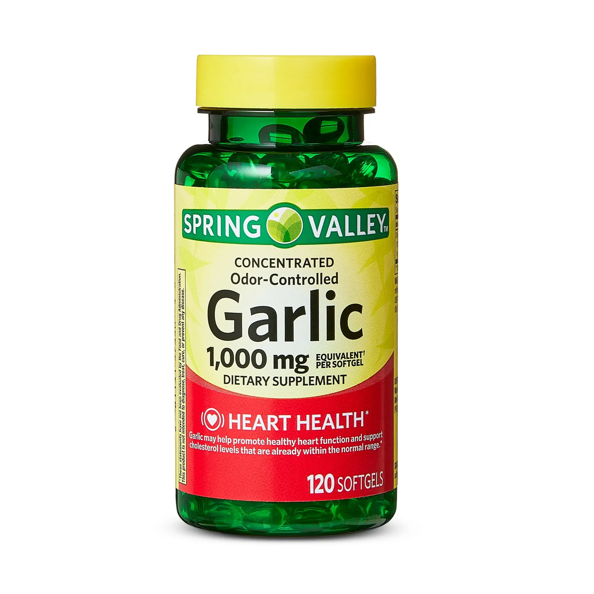 Spring Valley Odor-Controlled Garlic Softgels - 1,000 mg Garlic Extract, 120 Softgels per Bottle, Heart Health Support, Odor-Controlled Formula