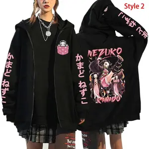 Fashion Autumn/Winter Anime Sweatshirt New Kamado Nezuko Hoodie Women Casual Personality Zipper Hooded Pullovers Coat Streetwear