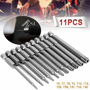 11Pcs Magnetic Torx Head Screwdriver Bits Set S2 Steel Security Star 3 Inch Long T7-T40 1/4 Hex Shank for Power Drill Impact Driver Repair Tool