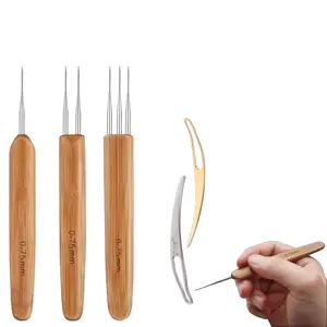 5Pcs DIY Crochet Needle Hook Bamboo Handle Dread Knit Hair Making Braiding Tool Set for Crafting