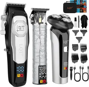 All-in-One Men’s Grooming Kit LQT Cordless Hair Clipper Trimmer & 3-Head Shaver Set LED Digital Display USB Rechargeable Home Barber Tool