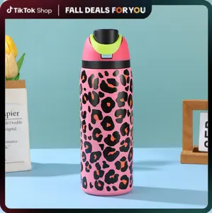 [viva] 32oz Leopard print flower patterned ounce stainless steel insulated cup - with flip cover insulation and leak proof travel cup, perfect for home, gift giving, office, beverage, suitable for adults and children as well as adults and children