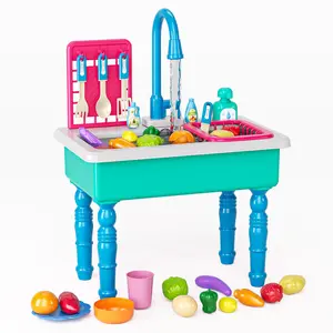 The lovely color-changing play sink with running tap water, the kitchen sink and the upgraded electric faucet. It's a play kitchen, a realistic game set that combines learning cooking, and it's made of plastic toys.