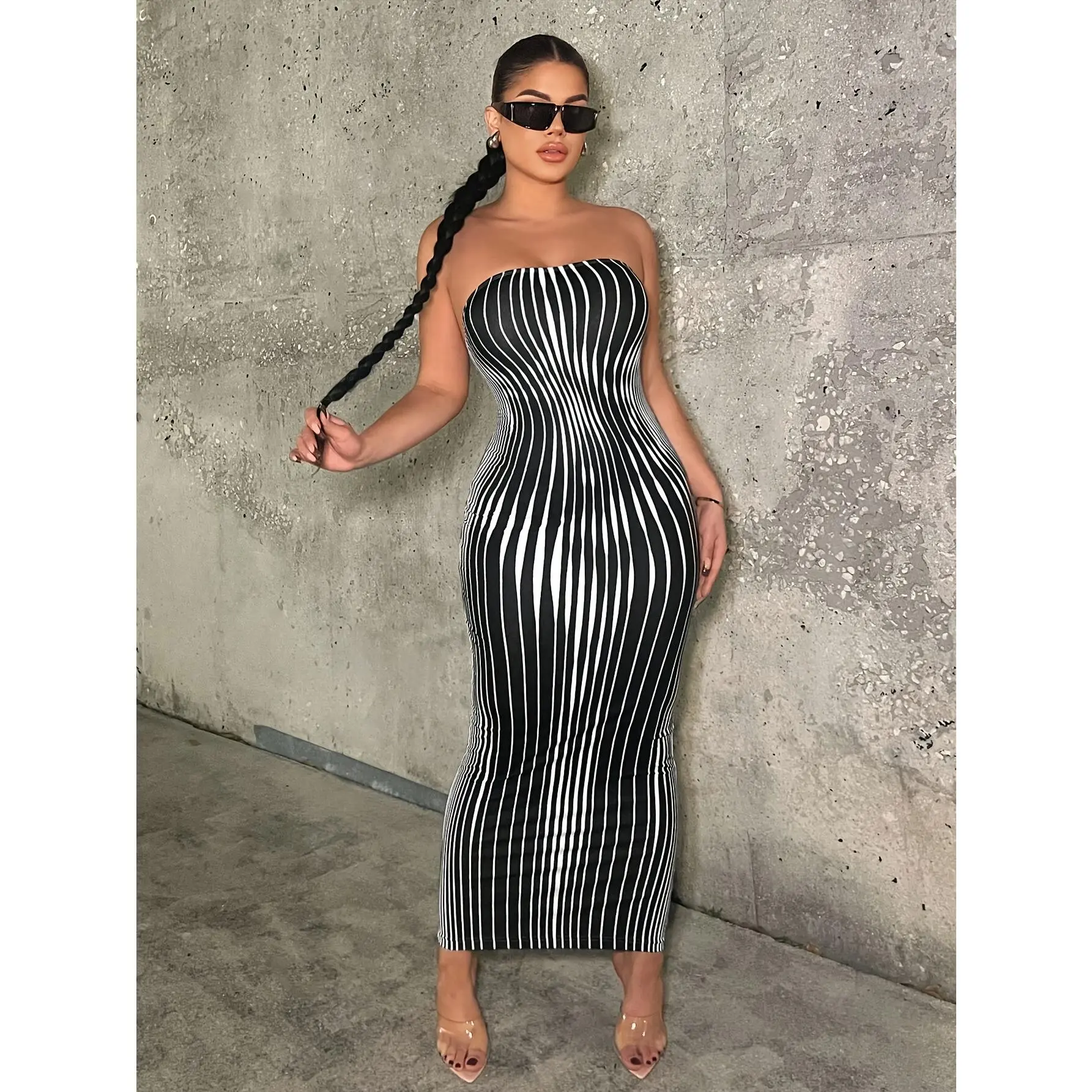 Striped Backless Bandeau Dress - Stylish Slinky Sleeveless Ankle Dress -  Polyester - For Spring & Summer - Women's Clothing - Perfect for Parties &  Casual Occasions - TikTok Shop