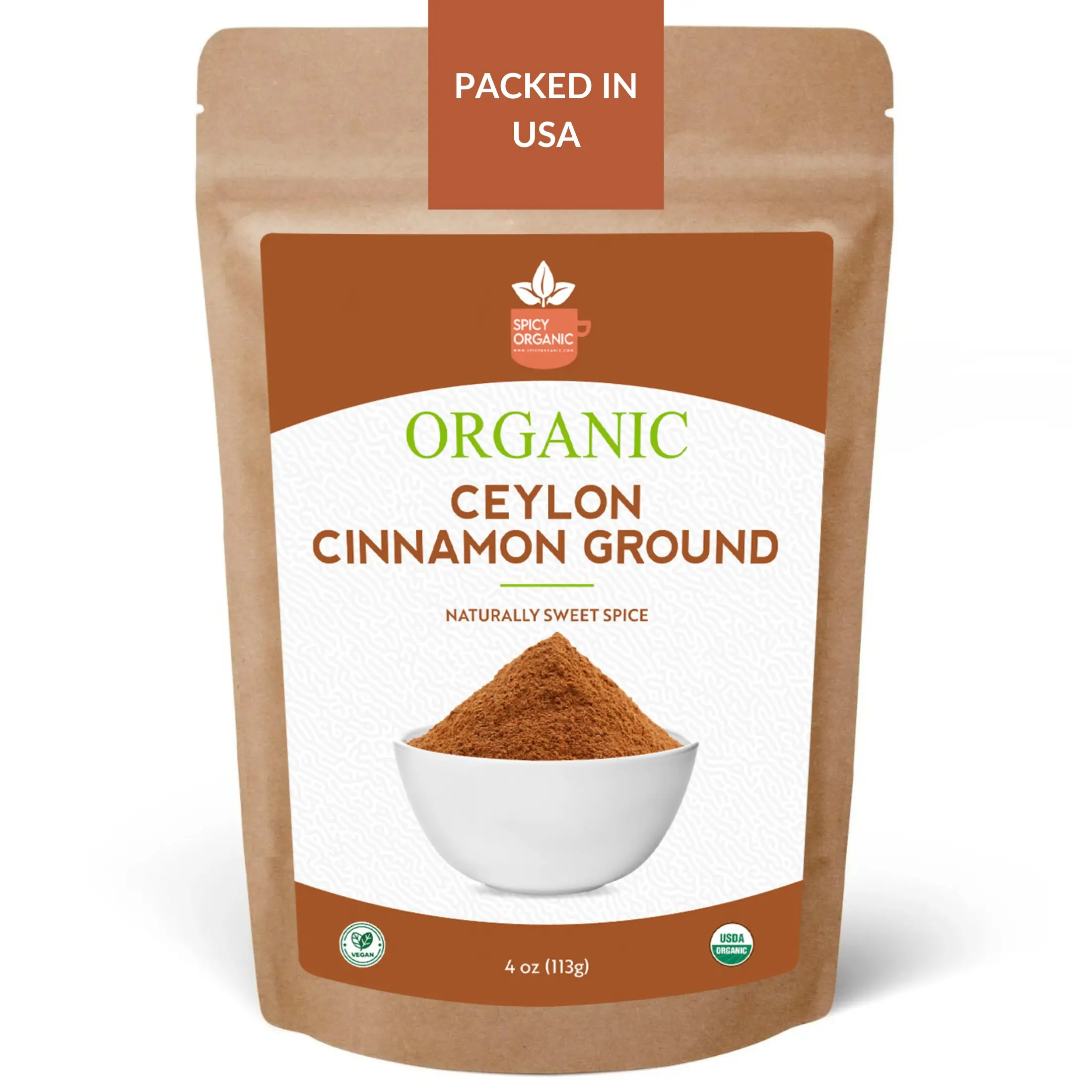 SPICY ORGANIC Ceylon Cinnamon Powder, 4 Oz – Pure & Freshly Ground from Sri Lanka, USDA Certified Organic, Non-GMO, Gluten-Free & Kosher, Perfect for