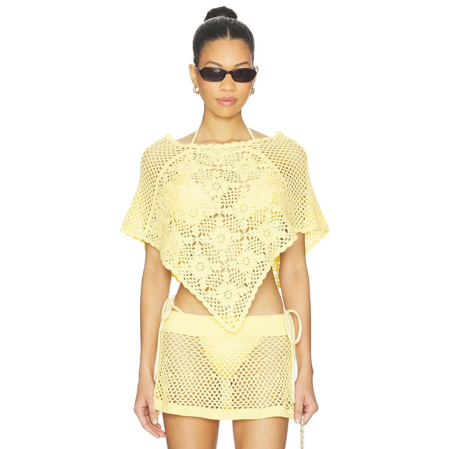 Frankies Bikinis Sophie Crochet Poncho in Whipped Butter